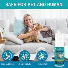 Hply Tea Cat Deterrent Spray on rug protects textiles from cat damage.