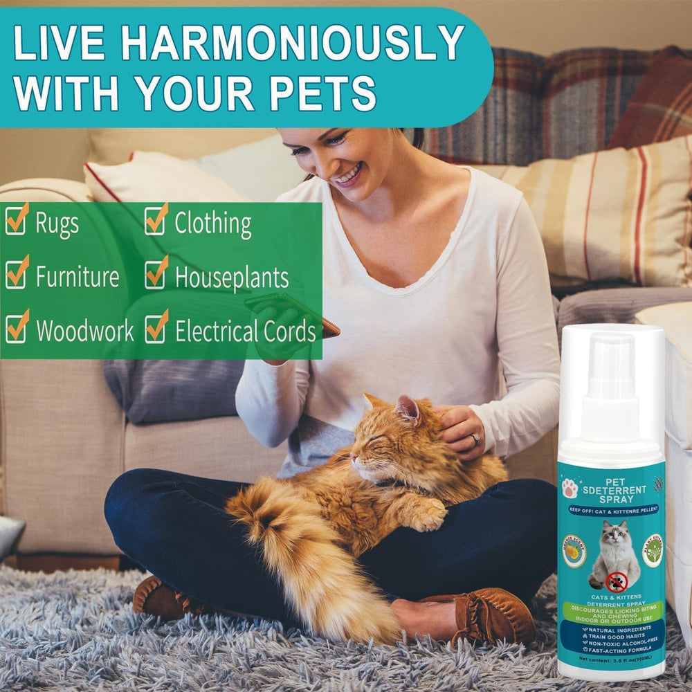 Hply Tea Cat Deterrent Spray for training routines reinforces household boundaries.