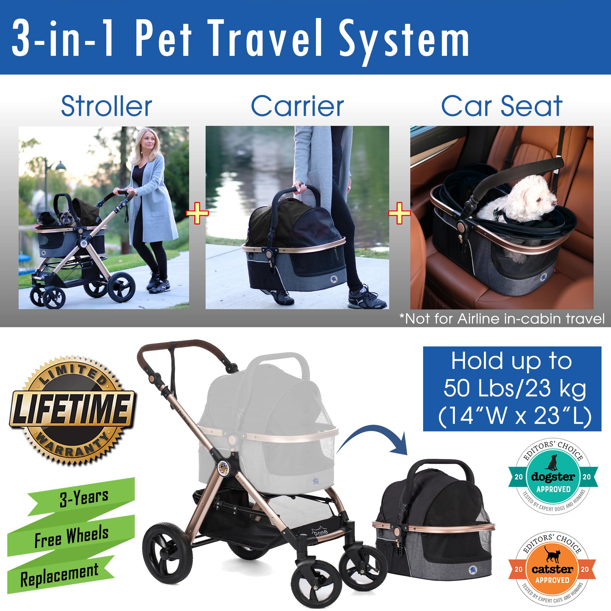 HPZ Pet Rover Prime side-view shows detachable carrier for versatile travel.