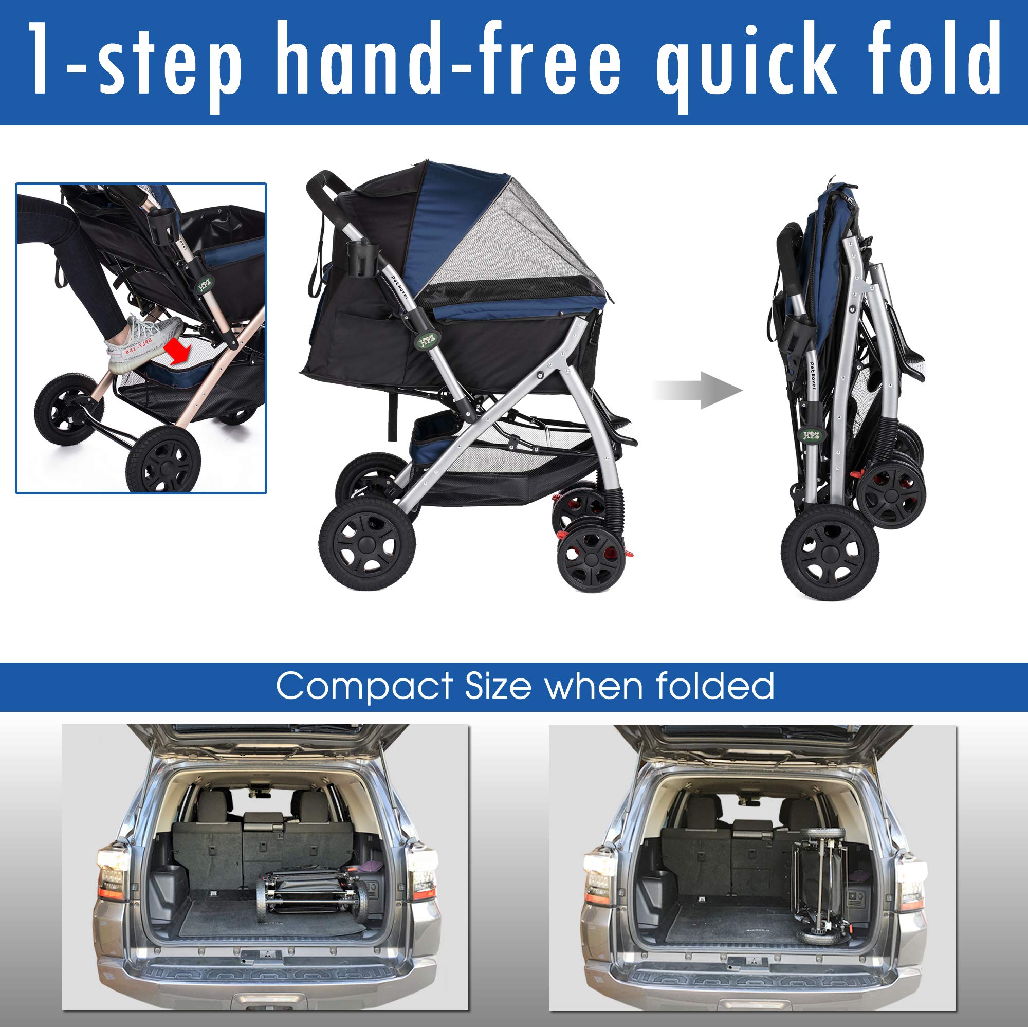 HPZ Pet Rover pump-free rubber tires simplify maintenance on every outing.