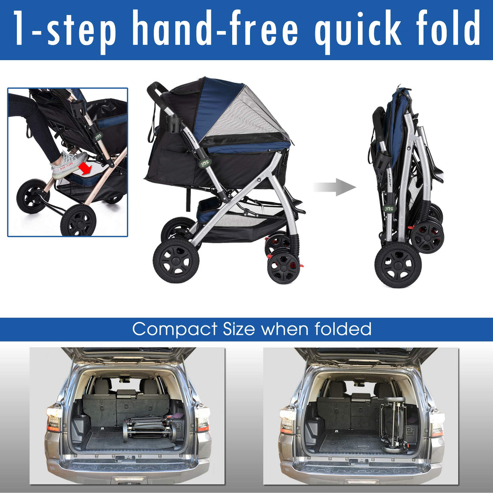 HPZ Pet Rover pump-free rubber tires simplify maintenance on every outing.
