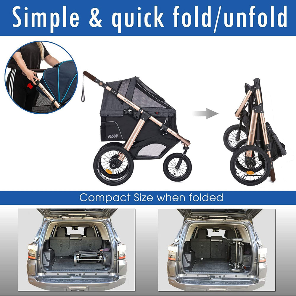 HPZ Pet Rover Run handlebar adjustability supports comfortable stride for caregivers.