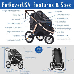 HPZ Pet Rover Run side view highlights 3-wheel stability for all terrains.