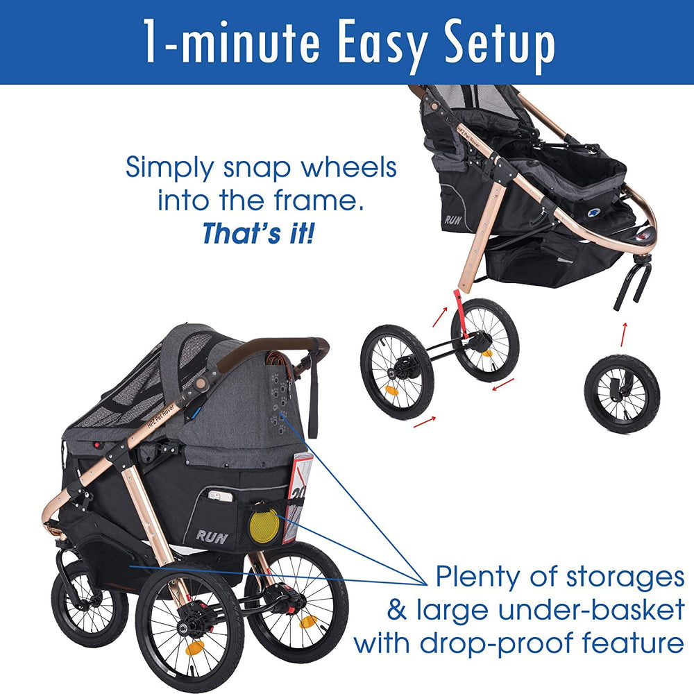 HPZ Pet Rover Run under-basket storage keeps gear secure on busy outings.