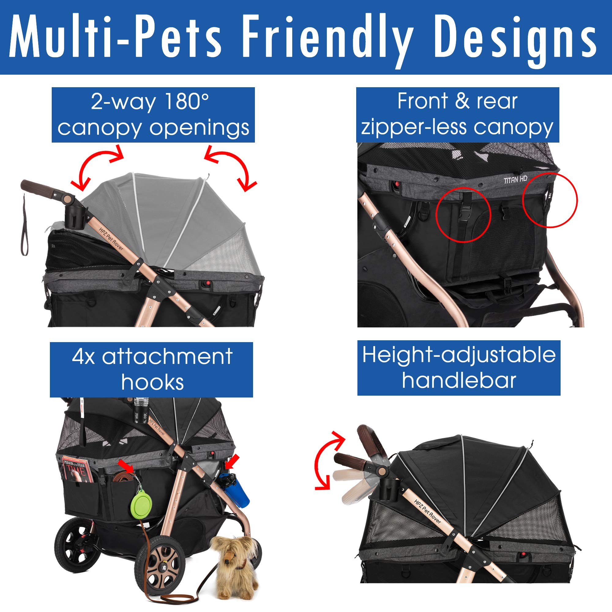 HPZ Pet Rover Titan-HD luxury PU-leather handlebar for comfortable control