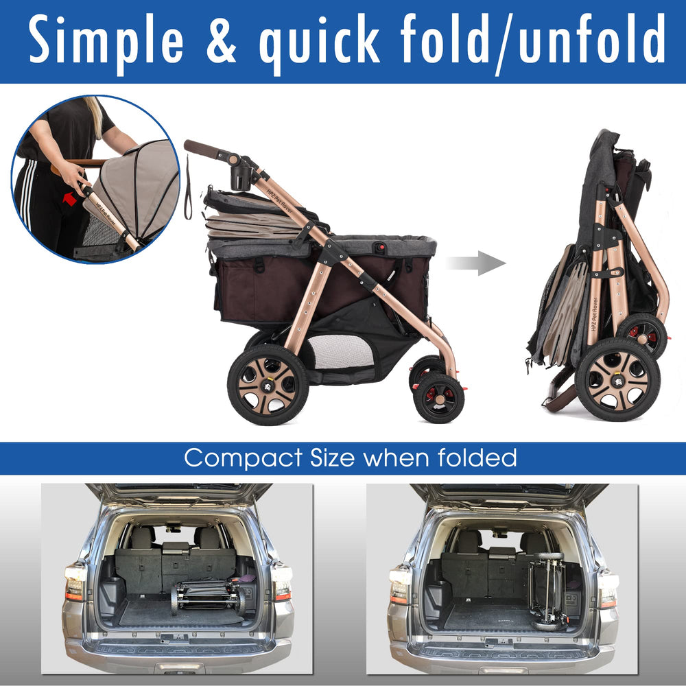 HPZ Pet Rover Titan-HD rugged all-terrain wheels ensure steady rides across surfaces.