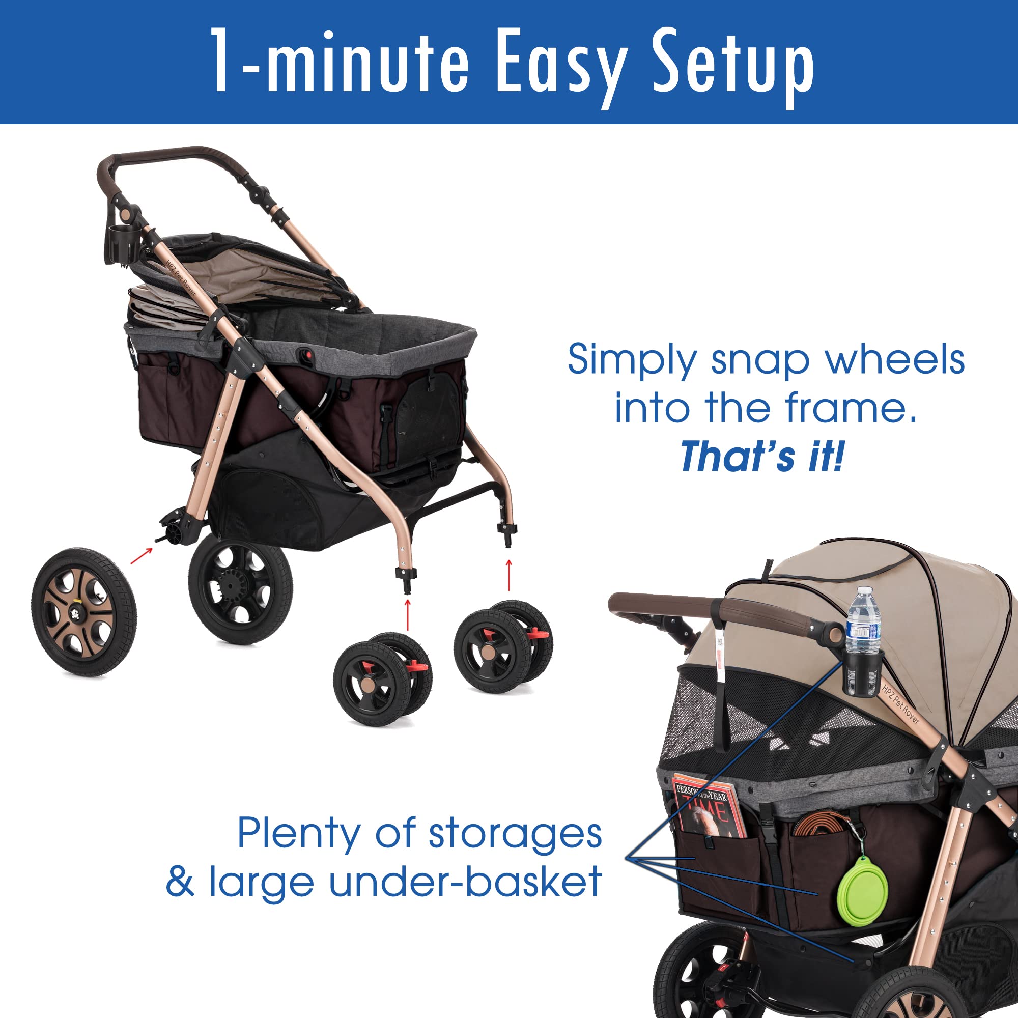 HPZ Pet Rover Titan-HD PU-leather handlebar offers comfortable, ergonomic grip.