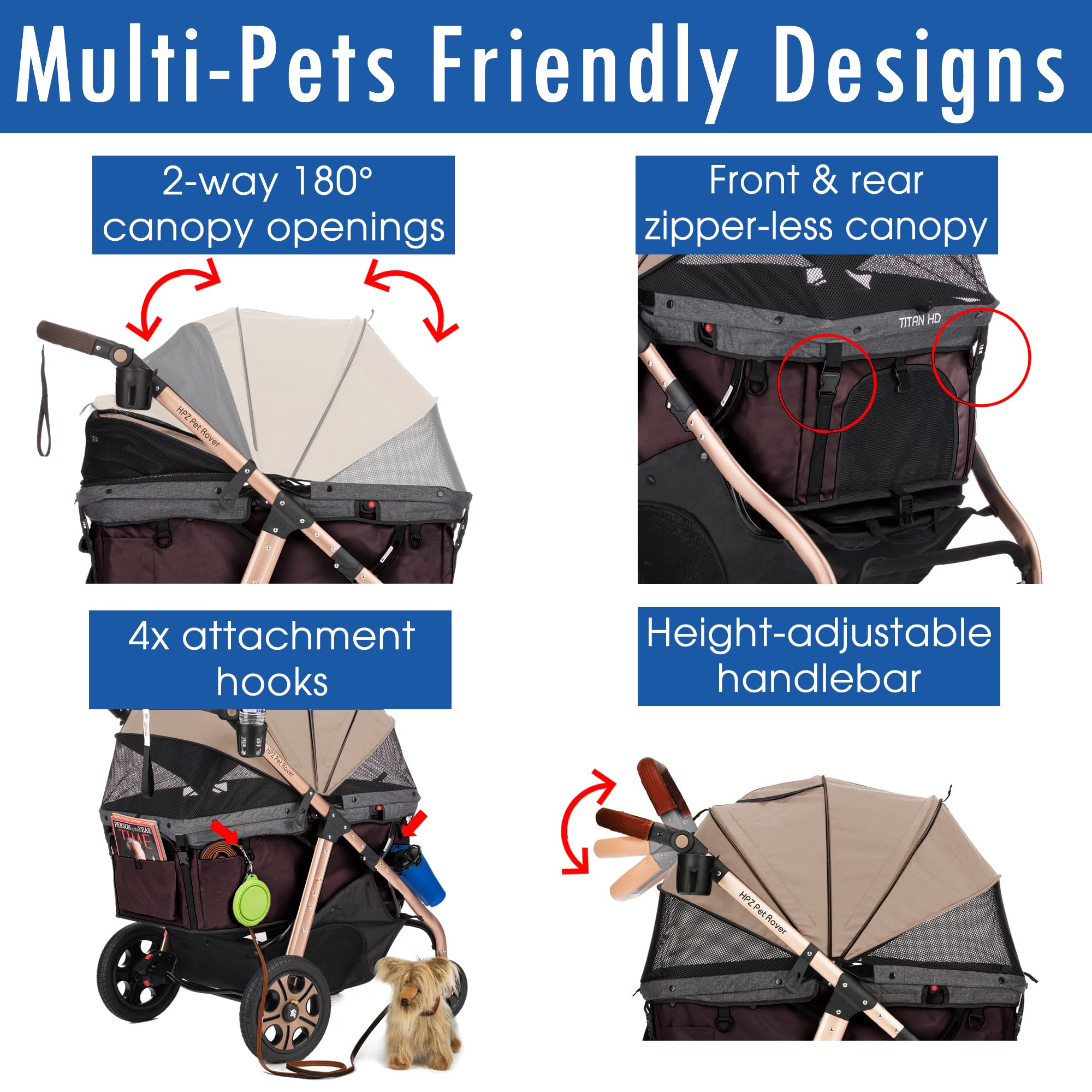 HPZ Pet Rover Titan-HD aluminum frame stays lightweight yet durable in a gold tone.
