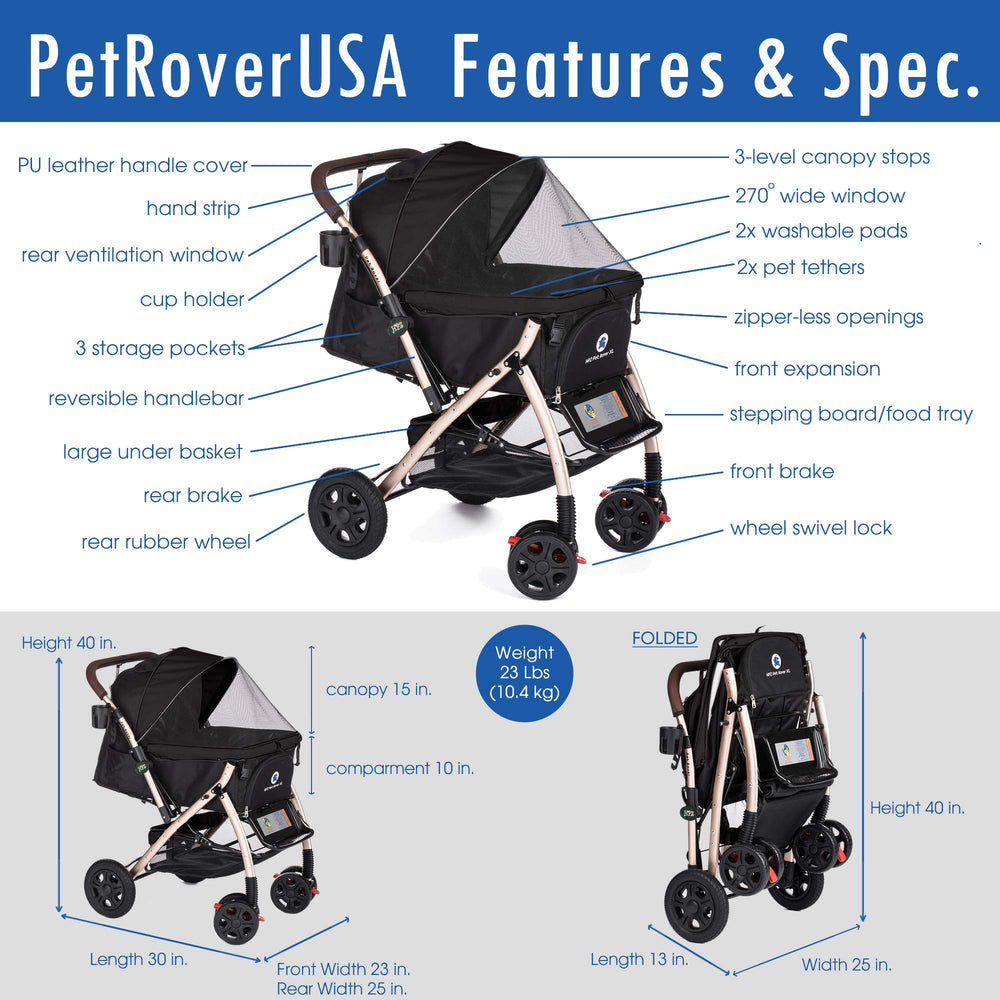 HPZ Pet Rover under-basket and pockets keep essentials within reach.