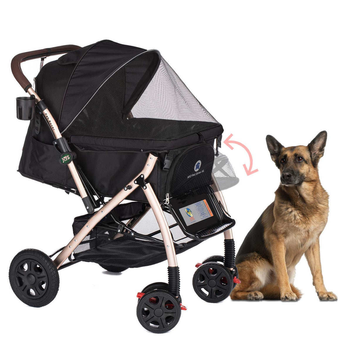 HPZ Pet Rover XL front expansion provides extra space for larger pets during travel.