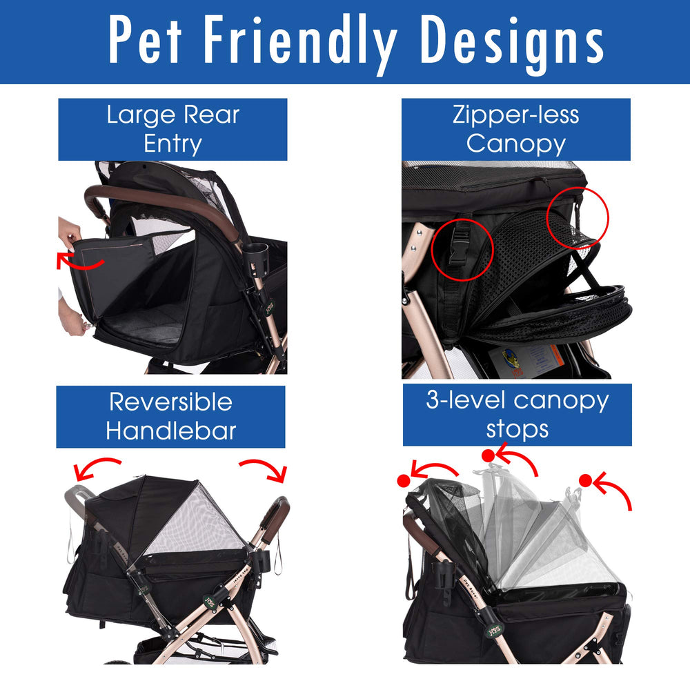HPZ Pet Rover zipper-less canopy enables quick access to your pet outdoors.