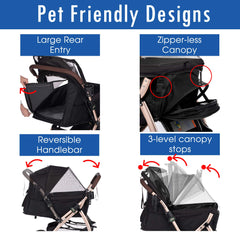 HPZ Pet Rover zipper-less canopy enables quick access to your pet outdoors.