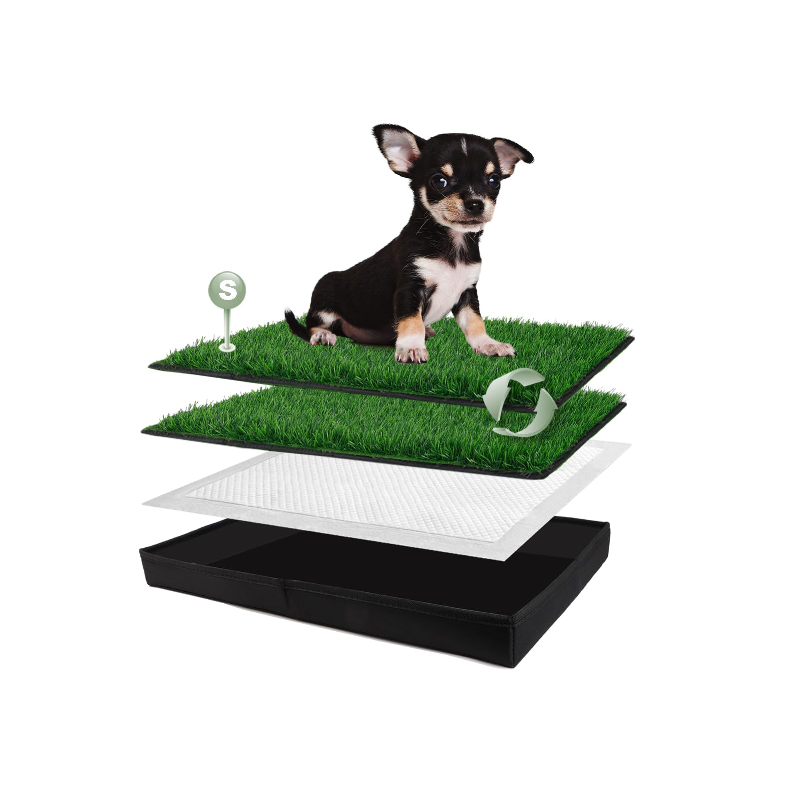 HQ4US 4LEGS foldable dog grass pad in a litter box for balcony use and training
