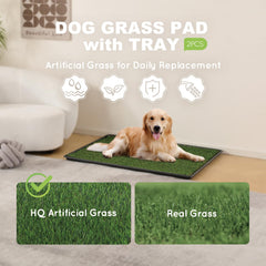 HQ4US 4LEGS dog grass pad hemmed edge closeup shows durable faux turf for easy cleaning