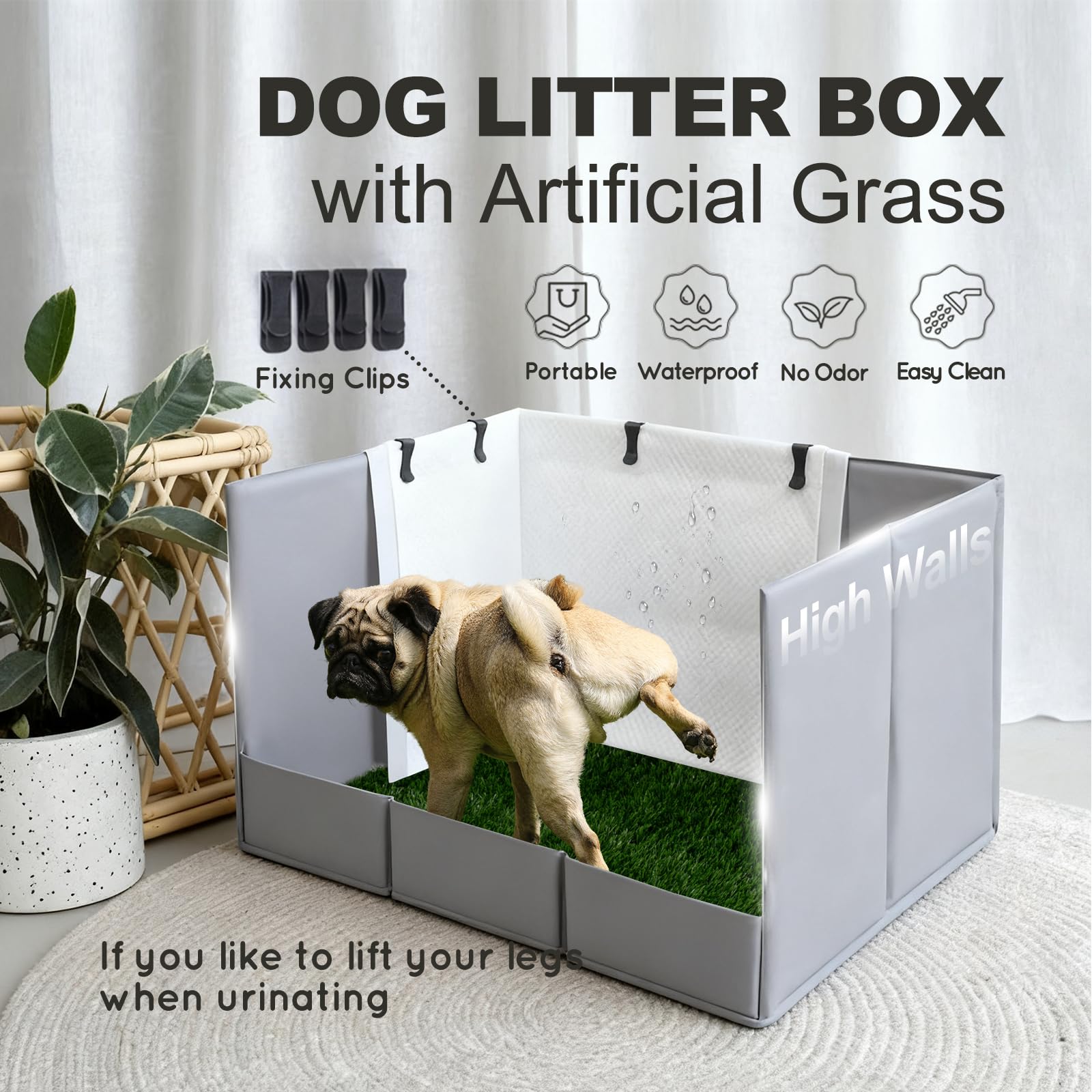 HQ4US 4LEGS dog grass pad high walls containing spray for tidy floors