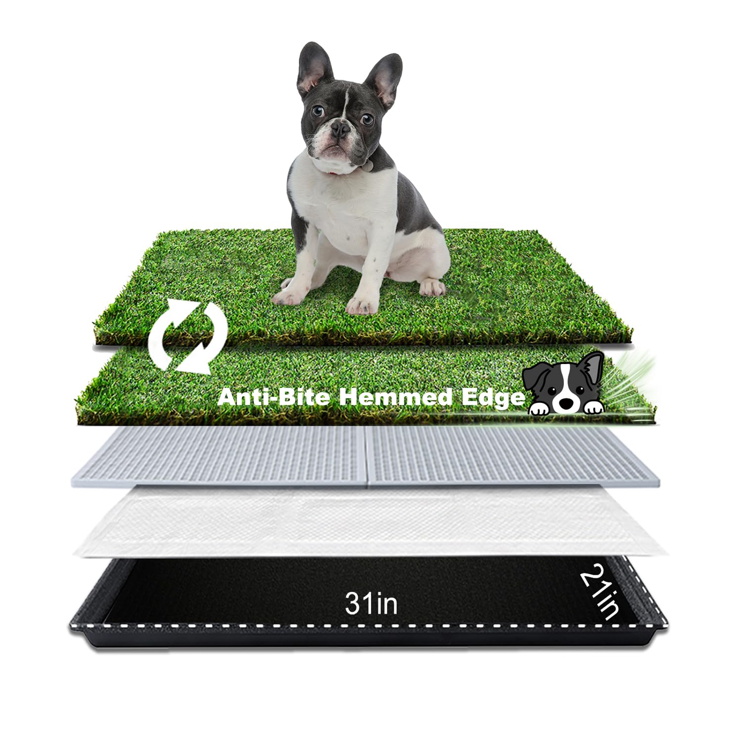 HQ4US 4LEGS dog grass pad with tray, medium 31x21, easy indoor potty