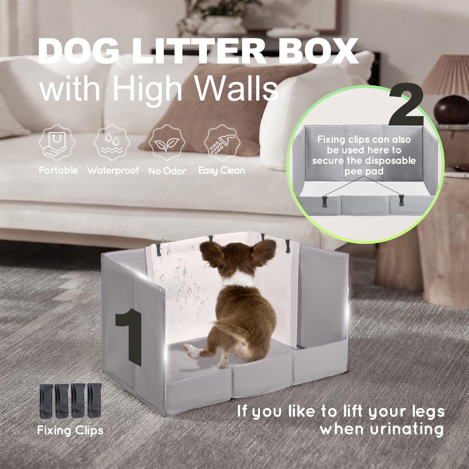 HQ4US 4LEGS dog litter box setup shows ready-to-use design for quick indoor potty