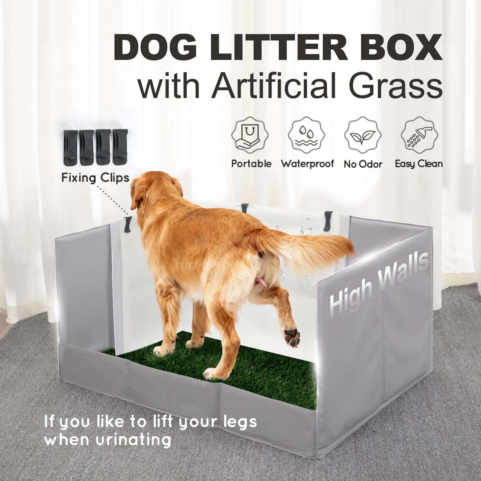 HQ4US 4LEGS dog potty with high walls containing mess