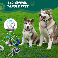 HQQNUO dog run cable 25ft highlighting flexible leash with rust-proof stainless steel core