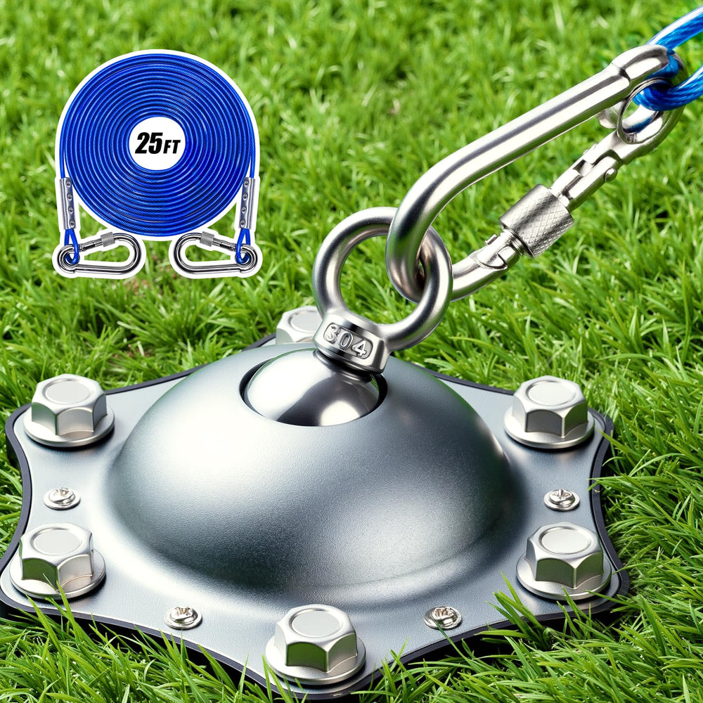 HQQNUO dog tie-out stake assembly showing rugged build for secure yard setup and easy use