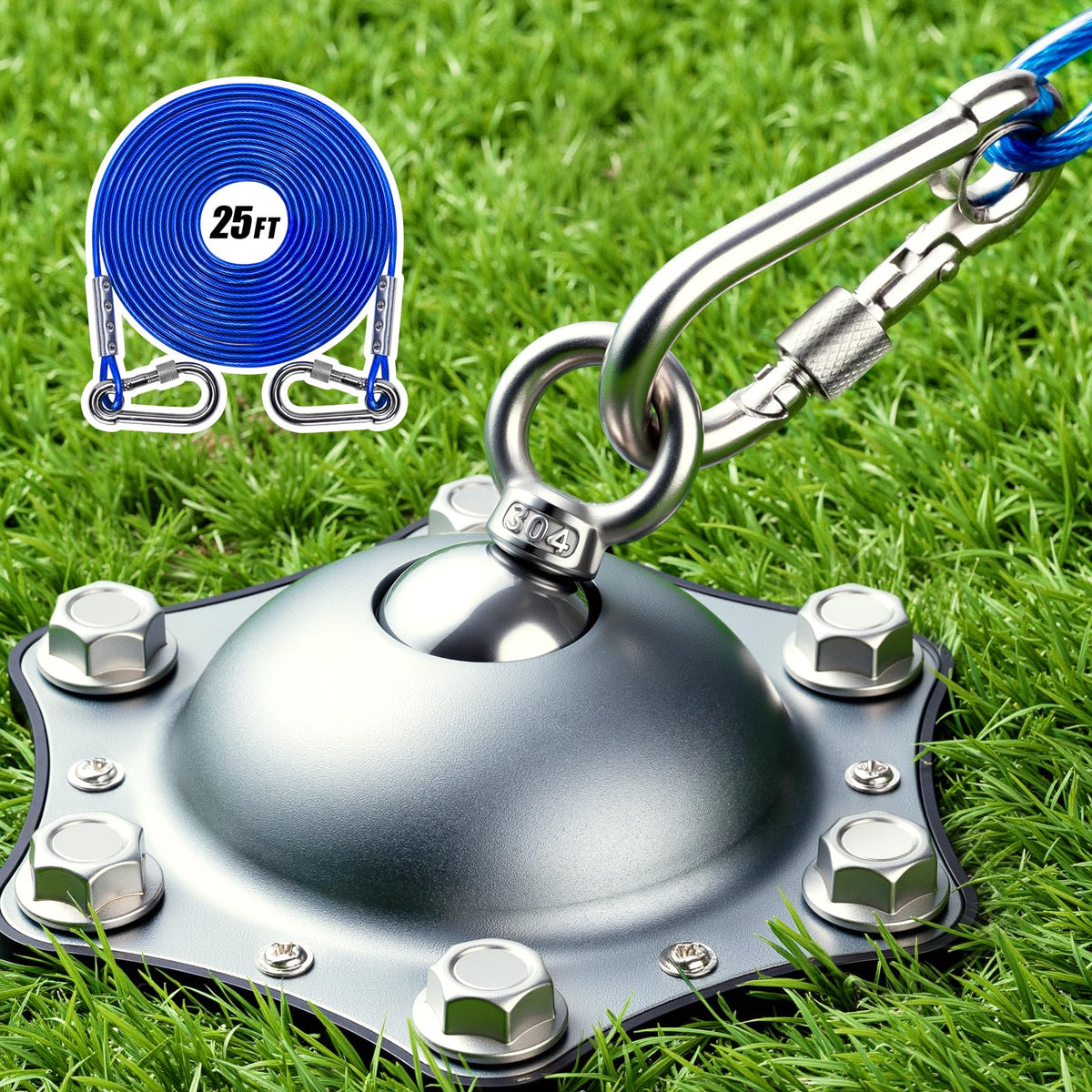 HQQNUO dog tie-out stake assembly showing rugged build for secure yard setup and easy use