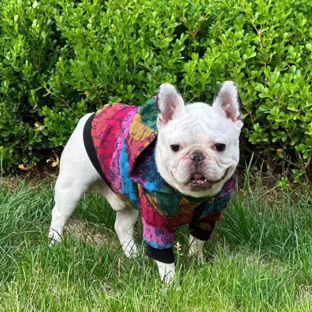 HQREA dog hoodie fabric closeup reveals easy-care material and durable stitching.