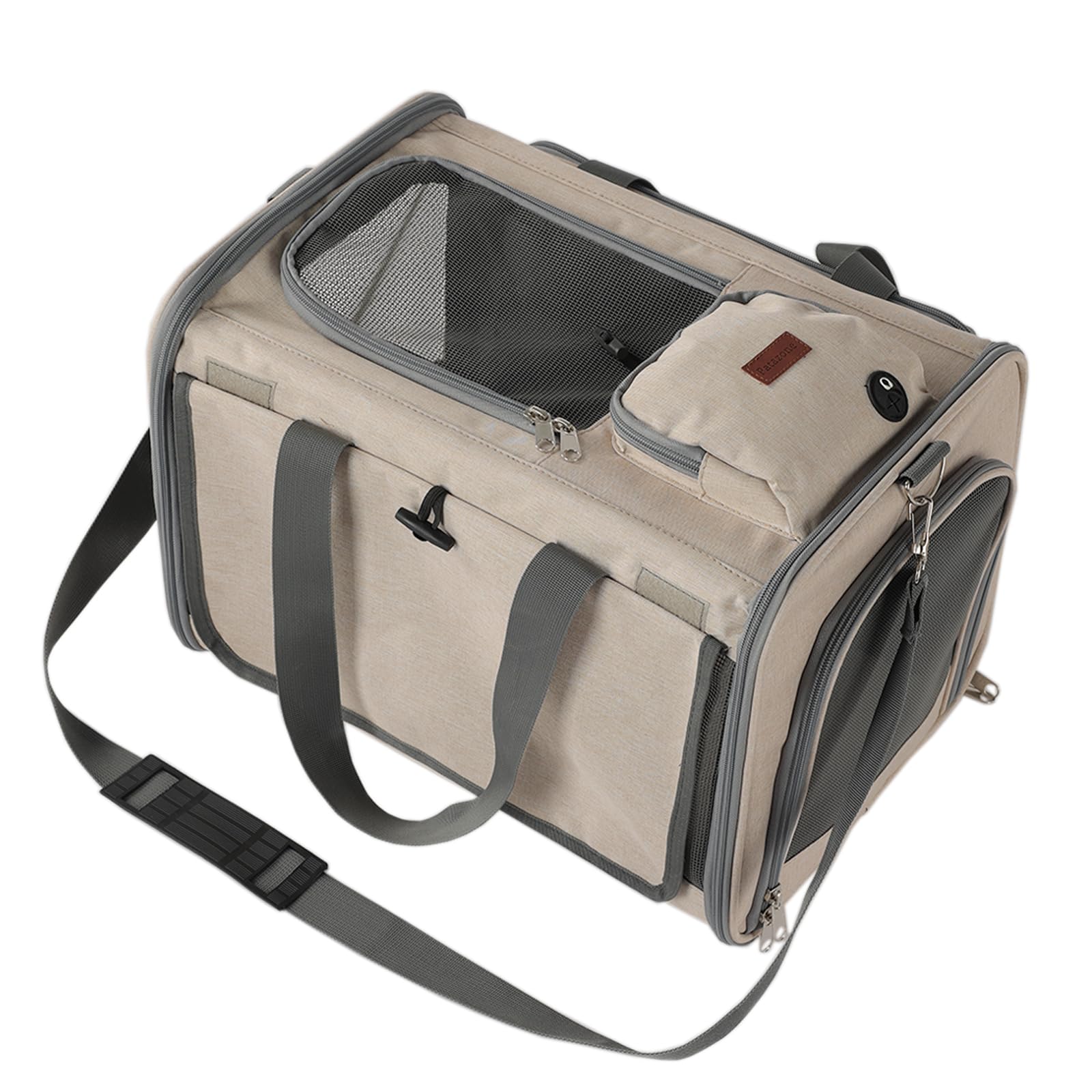 H.S.C PET PRODUCE soft carrier khaki side view for comfortable travel