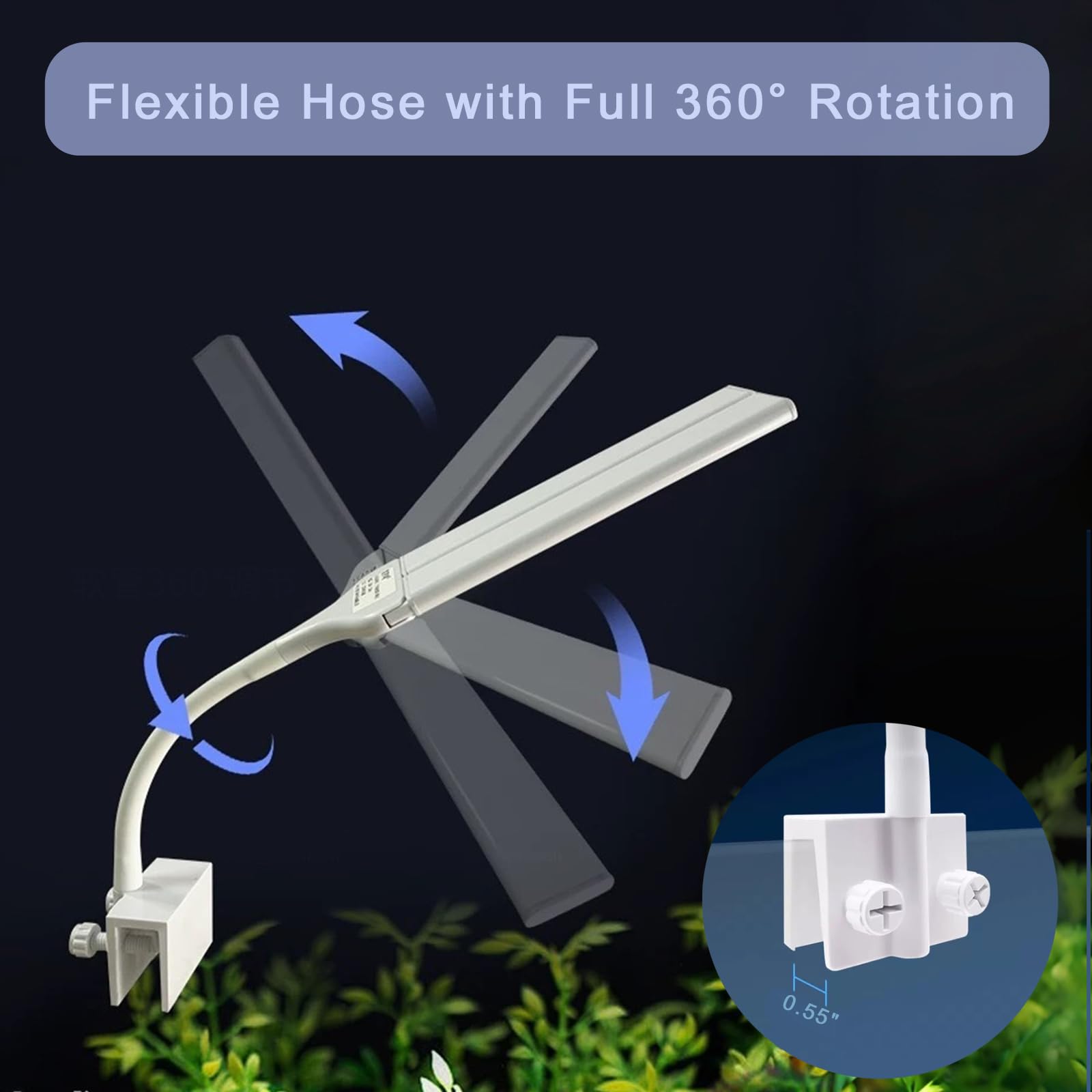 HSIFMATE 360-degree arm enables flexible lighting angles for two tanks.