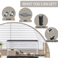 HSIFMATE Turtle Tank Kit lid and adjustable light shown for optimal basking warmth and UV.
