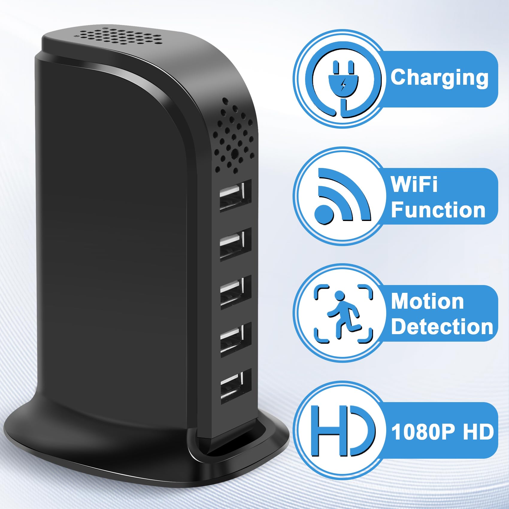 HSKAH USB charger camera 1080p HD lens for crisp recordings.