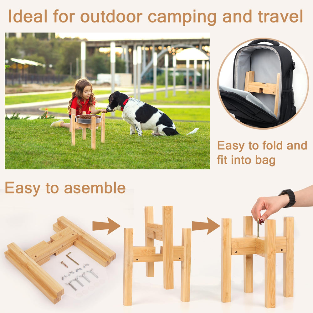 HTB elevated dog bowl stand shows compatibility with various bowls.