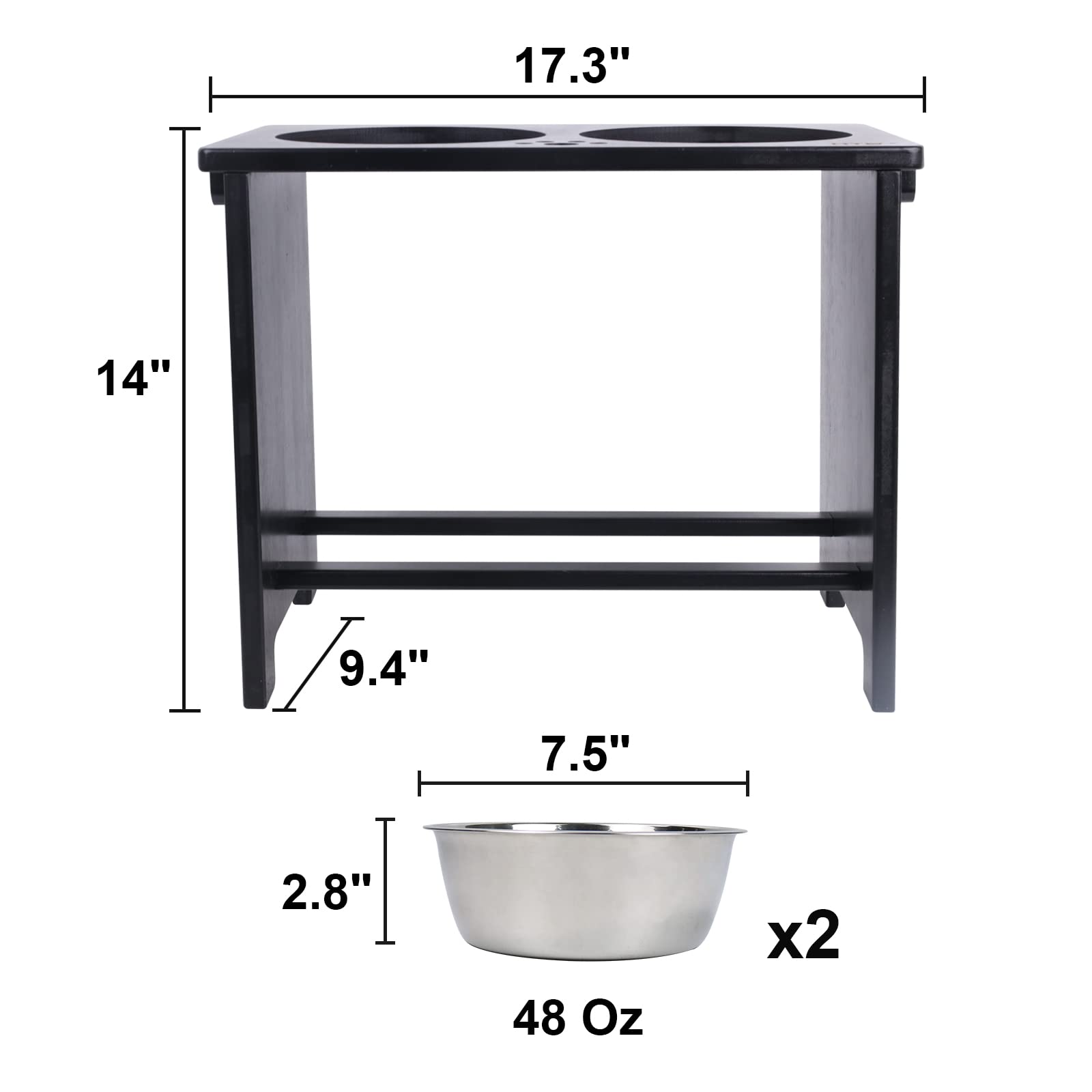 HTB elevated dog bowls stand anti-slip pads keep bowls steady and quiet.