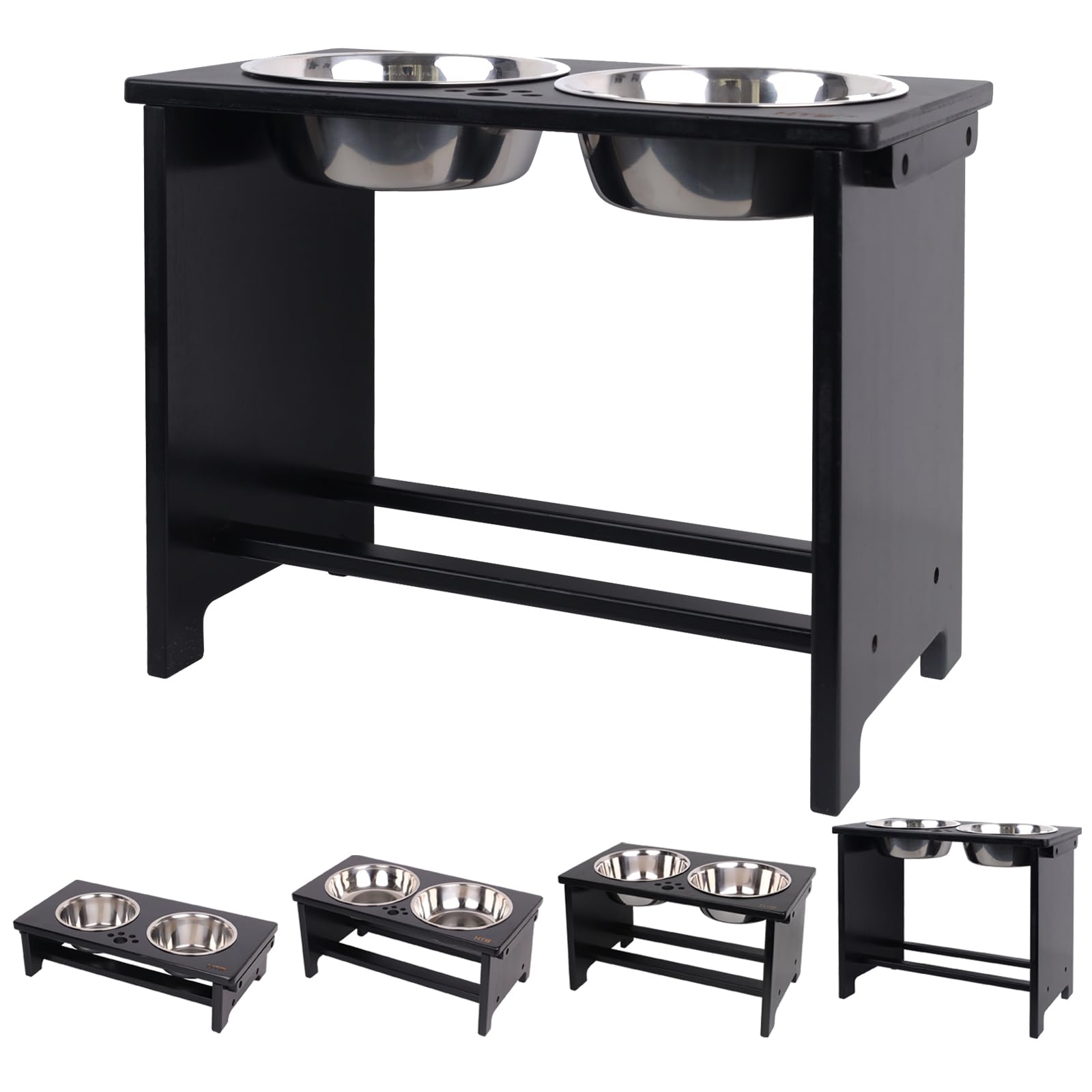 HTB elevated dog bowls stand side view with two bowls for easy feeding.