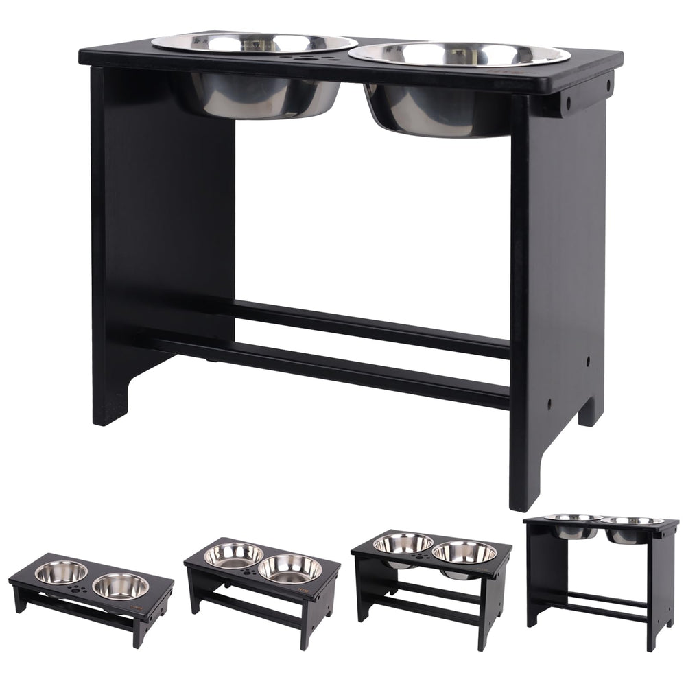 HTB elevated dog bowls stand side view with two bowls for easy feeding.