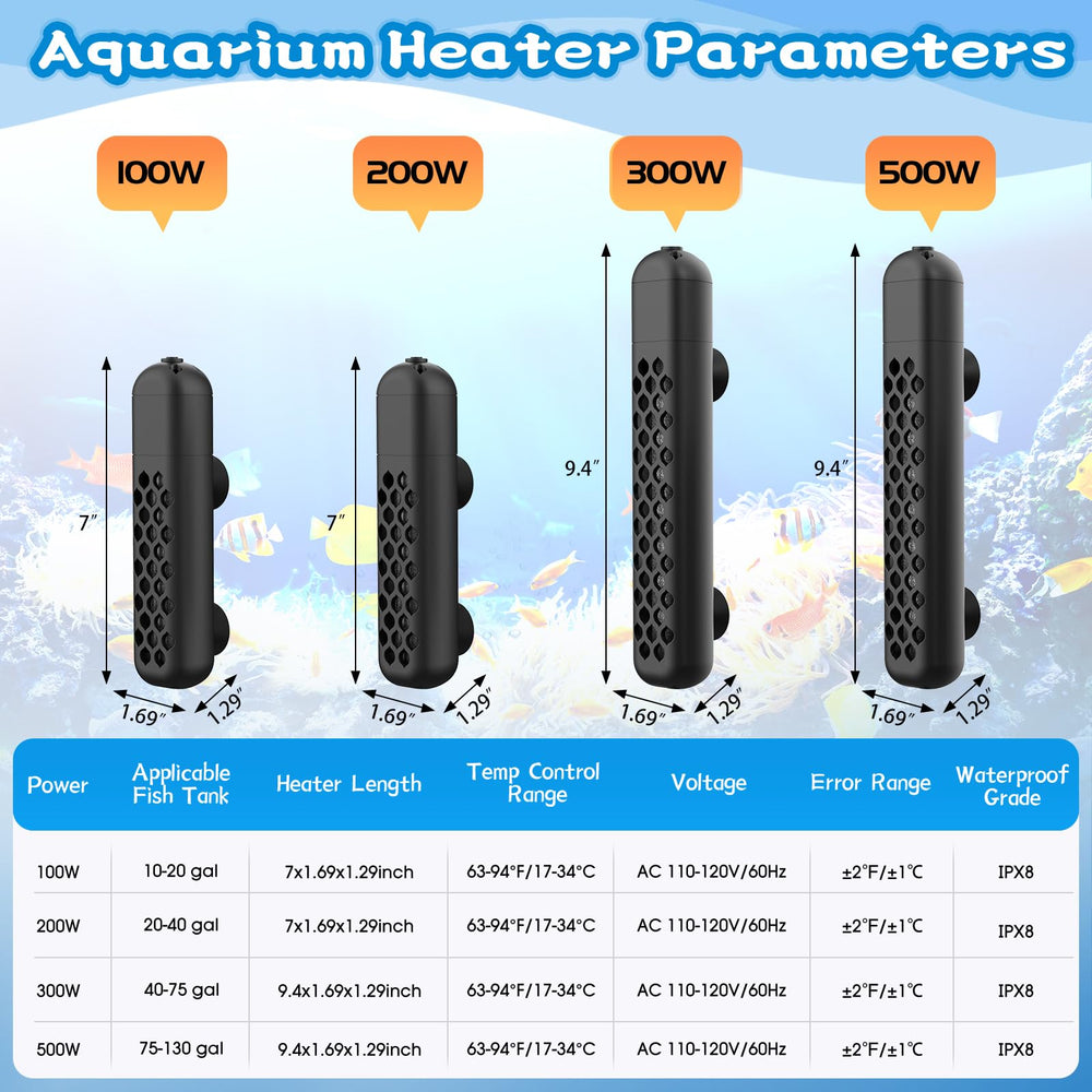 HTSPPXT Aquarium Heater glass-tube design image emphasizes safe, high-temp resistant exterior.