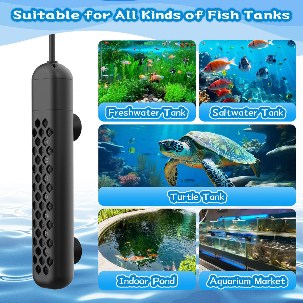 HTSPPXT Aquarium Heater in-use image shows submersible installation for varied habitats.