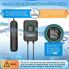 HTSPPXT Aquarium Heater suction cups enable secure mounting against tank walls.