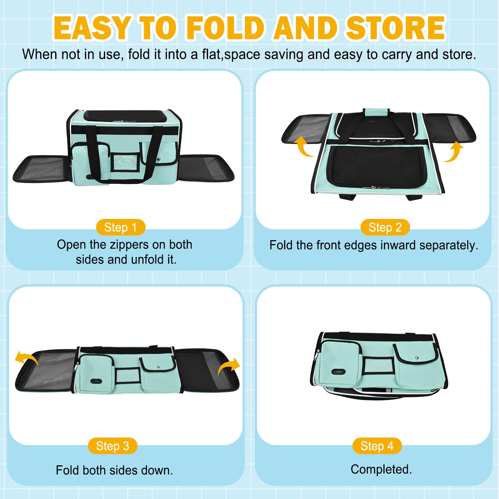 HUANLANG built-in safety leash secures your pet during travel