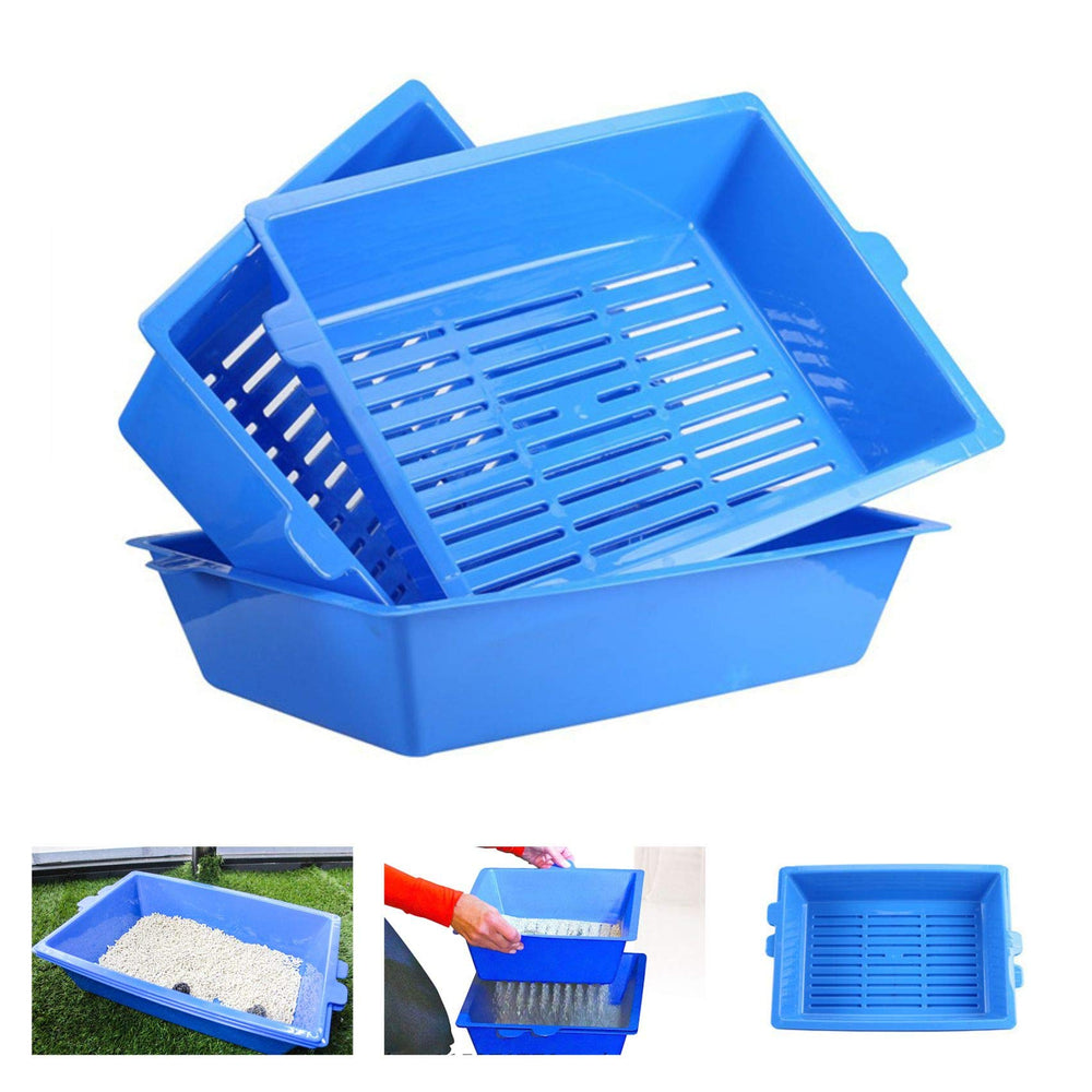 HUAXIAO cat litter box top view shows three sifting trays for quick cleanup.