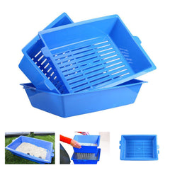 HUAXIAO cat litter box top view shows three sifting trays for quick cleanup.
