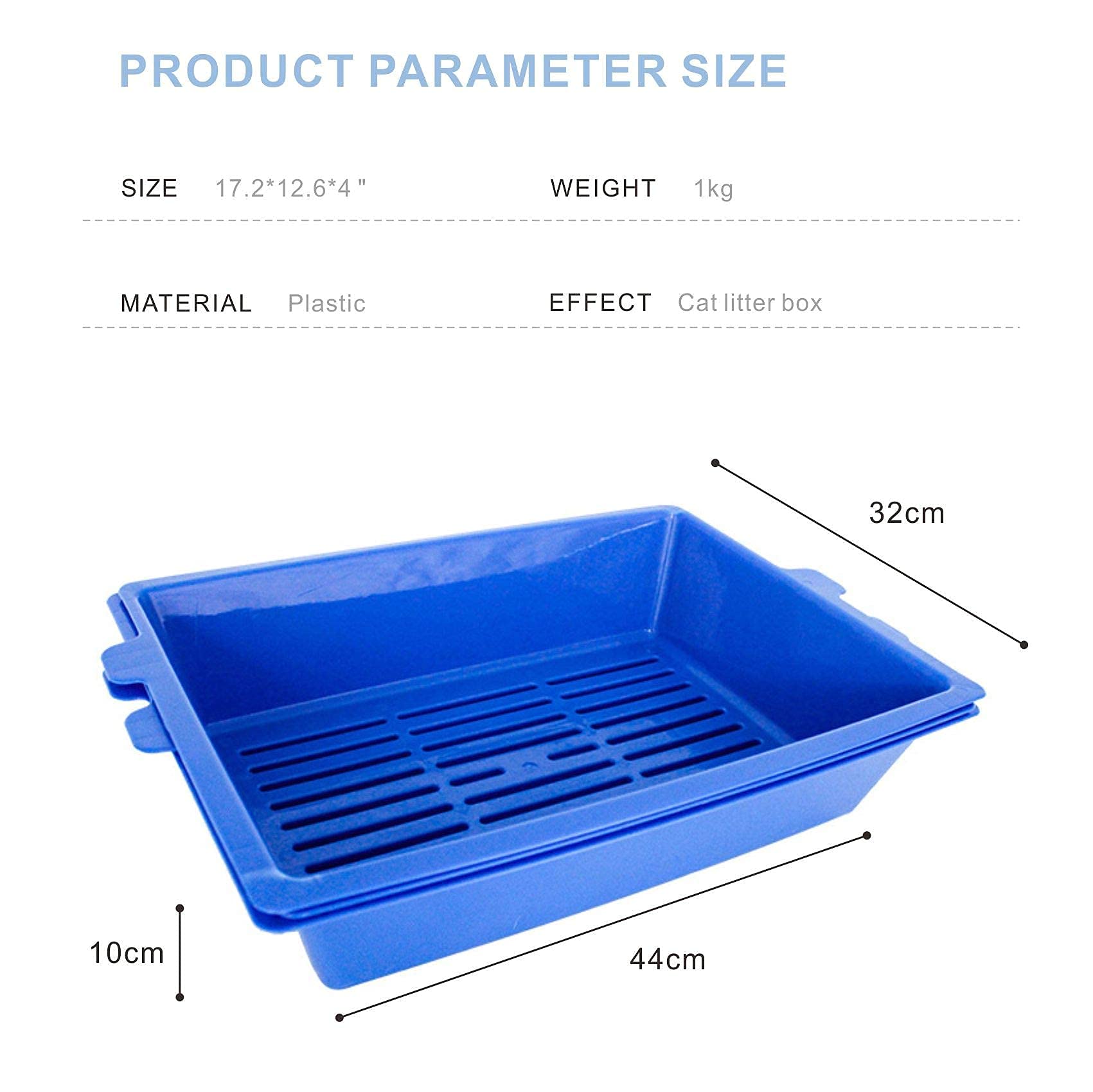 HUAXIAO cat litter box dimensions 44x32x10 cm fit most spaces.