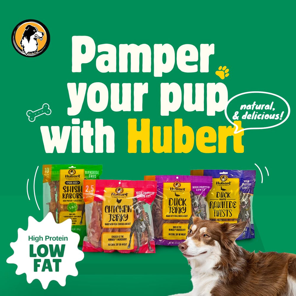 Hubert Premium Chicken Jerky Treats kitchen scene packaging ready for home use