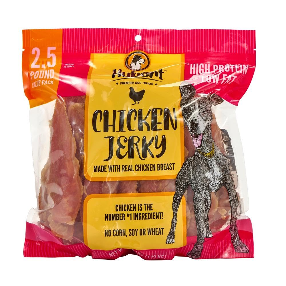 Hubert Premium Chicken Jerky Treats pack visual, ideal for training rewards