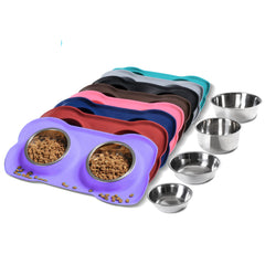 Hubulk pet bowls set of two stainless steel purple bowls with ample capacity for large meals