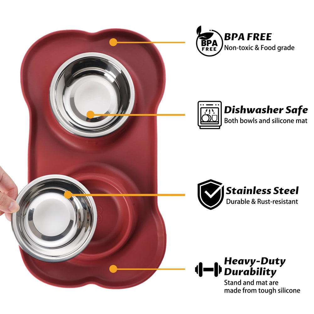 Hubulk dog bowls with no-spill silicone mat reduces mess during meals.