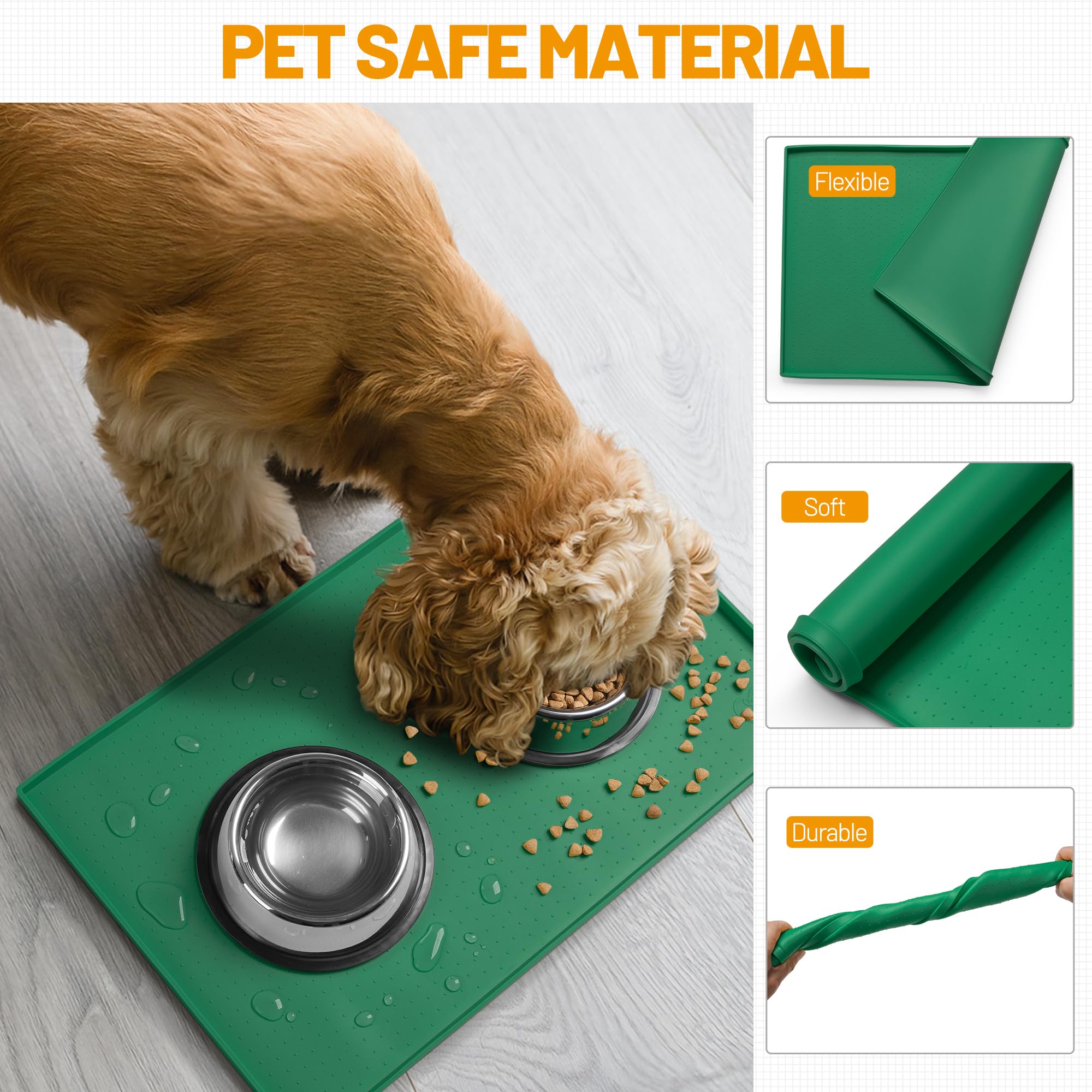 Hubulk Dog Feeding Mat 1inch-raised-edge contains spills during feeding.
