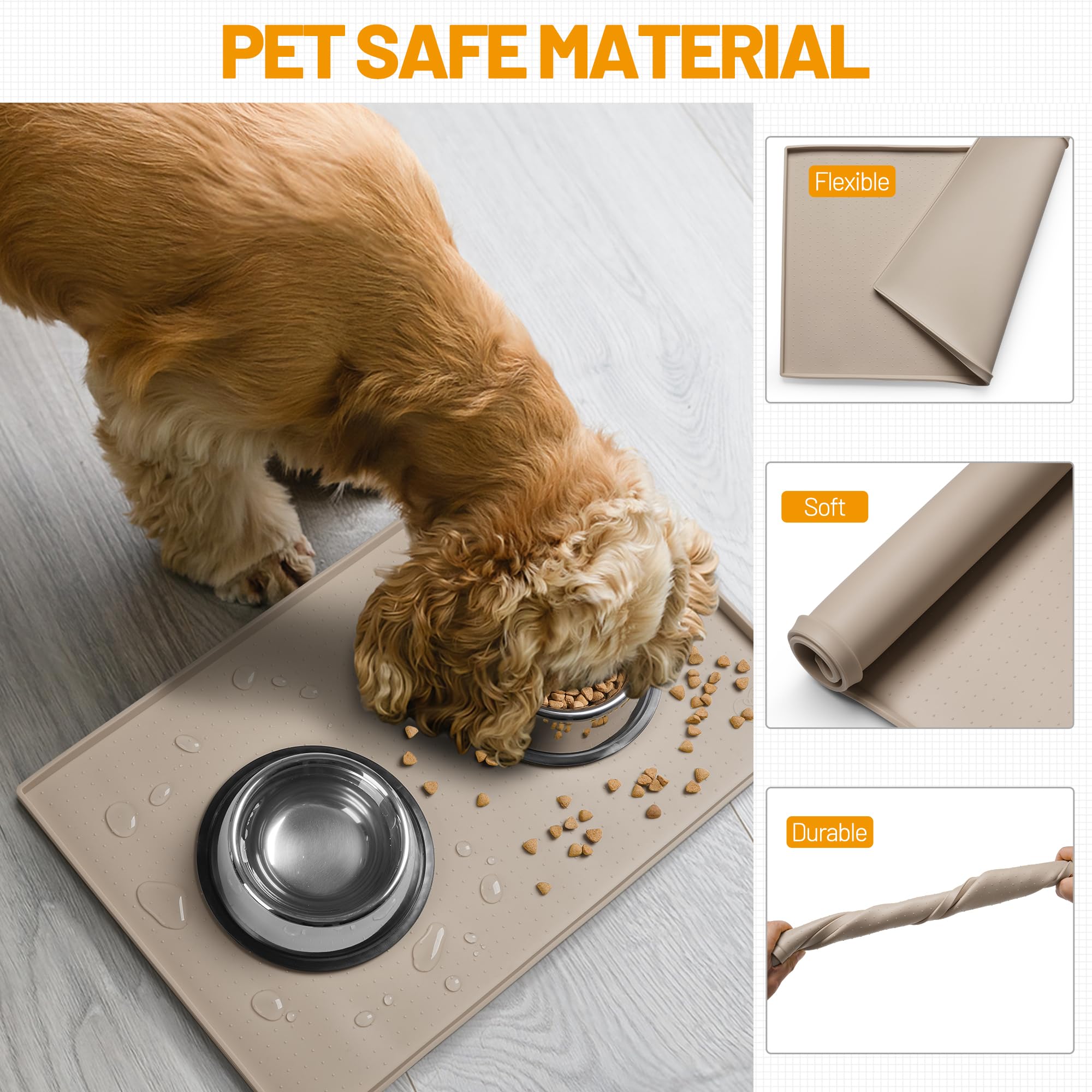 Hubulk dog feeding mat 32x24 size image communicates generous footprint for multiple bowls