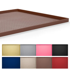 Hubulk dog feeding mat in brown with raised edge contains spills.