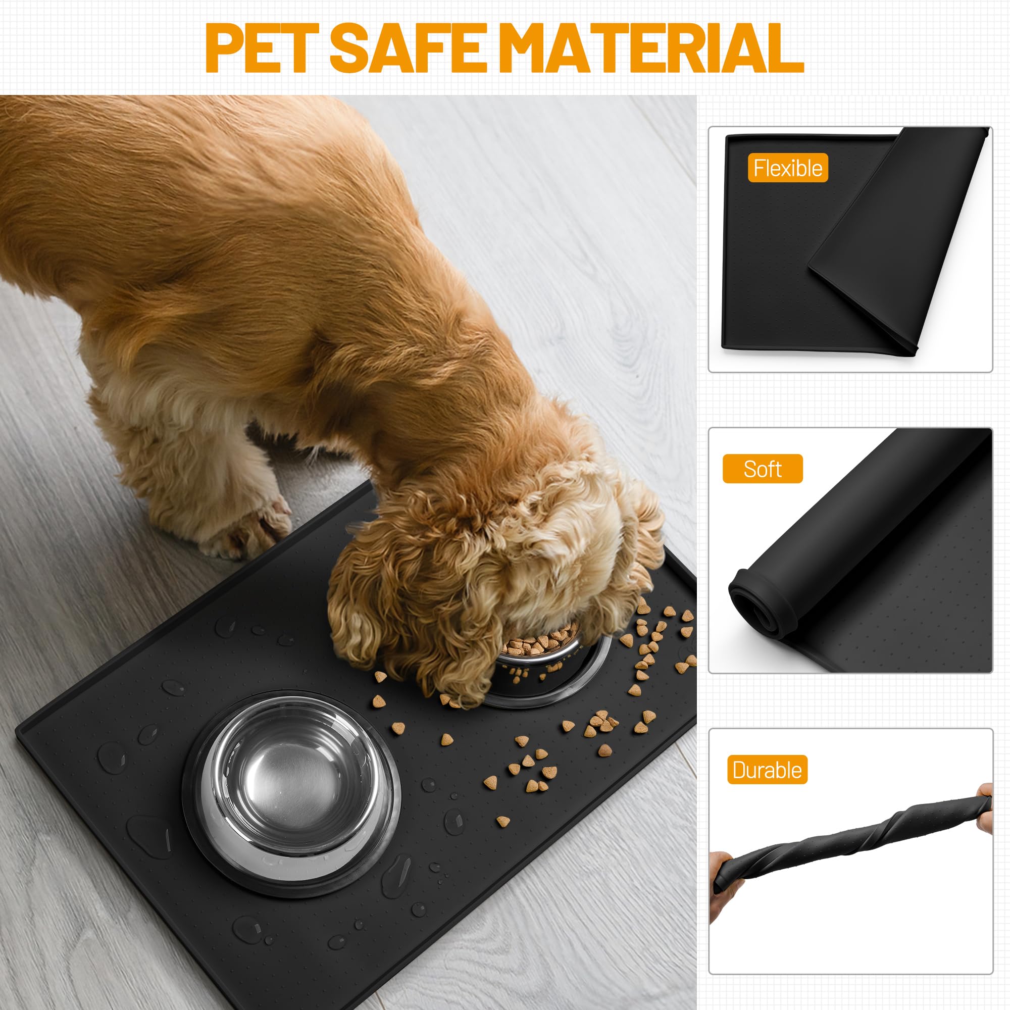 Hubulk dog feeding mat under-bowl scene demonstrates versatility with fountains