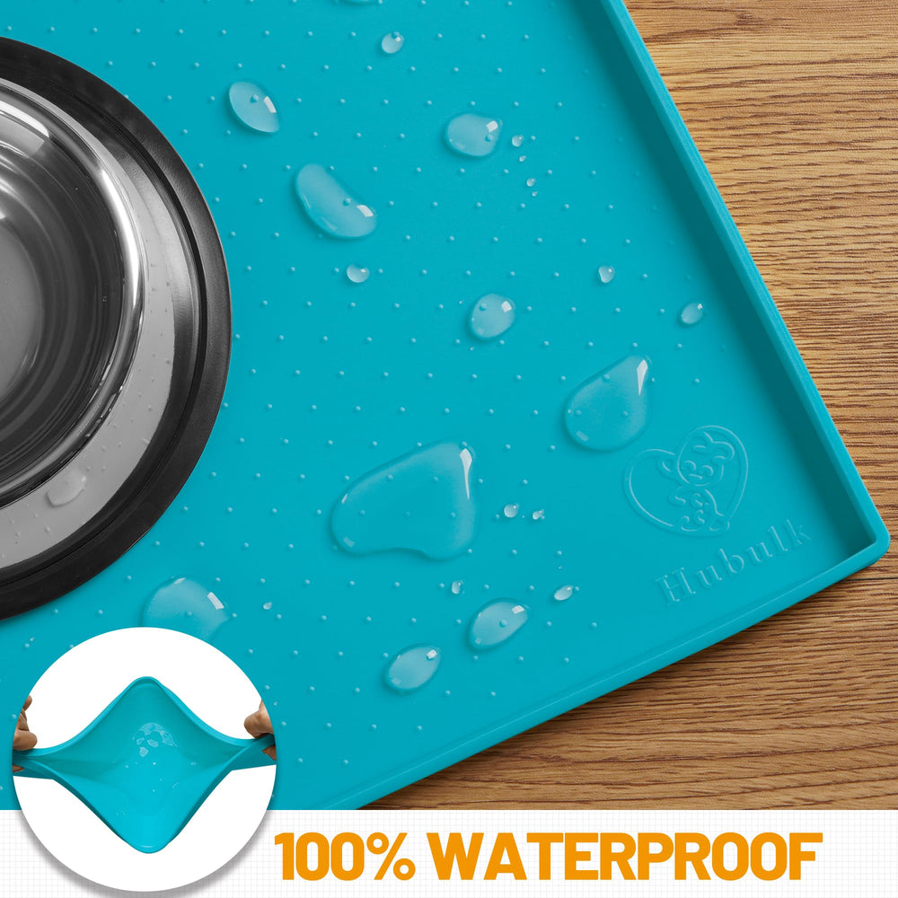 Hubulk dog feeding mat in green, waterproof silicone for mess protection.